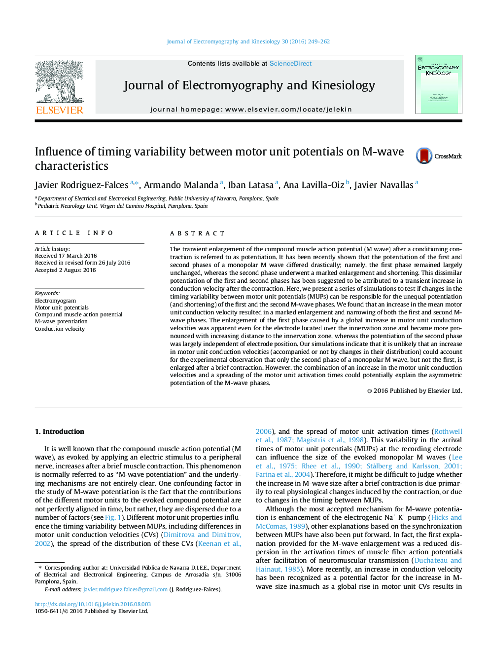 Influence of timing variability between motor unit potentials on M-wave characteristics