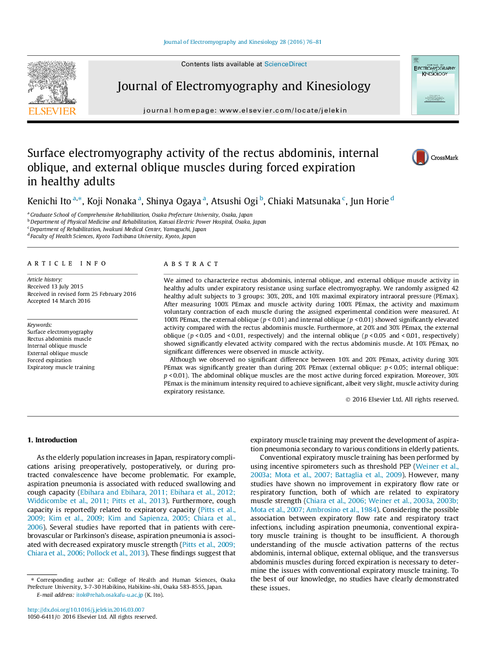 Surface electromyography activity of the rectus abdominis, internal oblique, and external oblique muscles during forced expiration in healthy adults