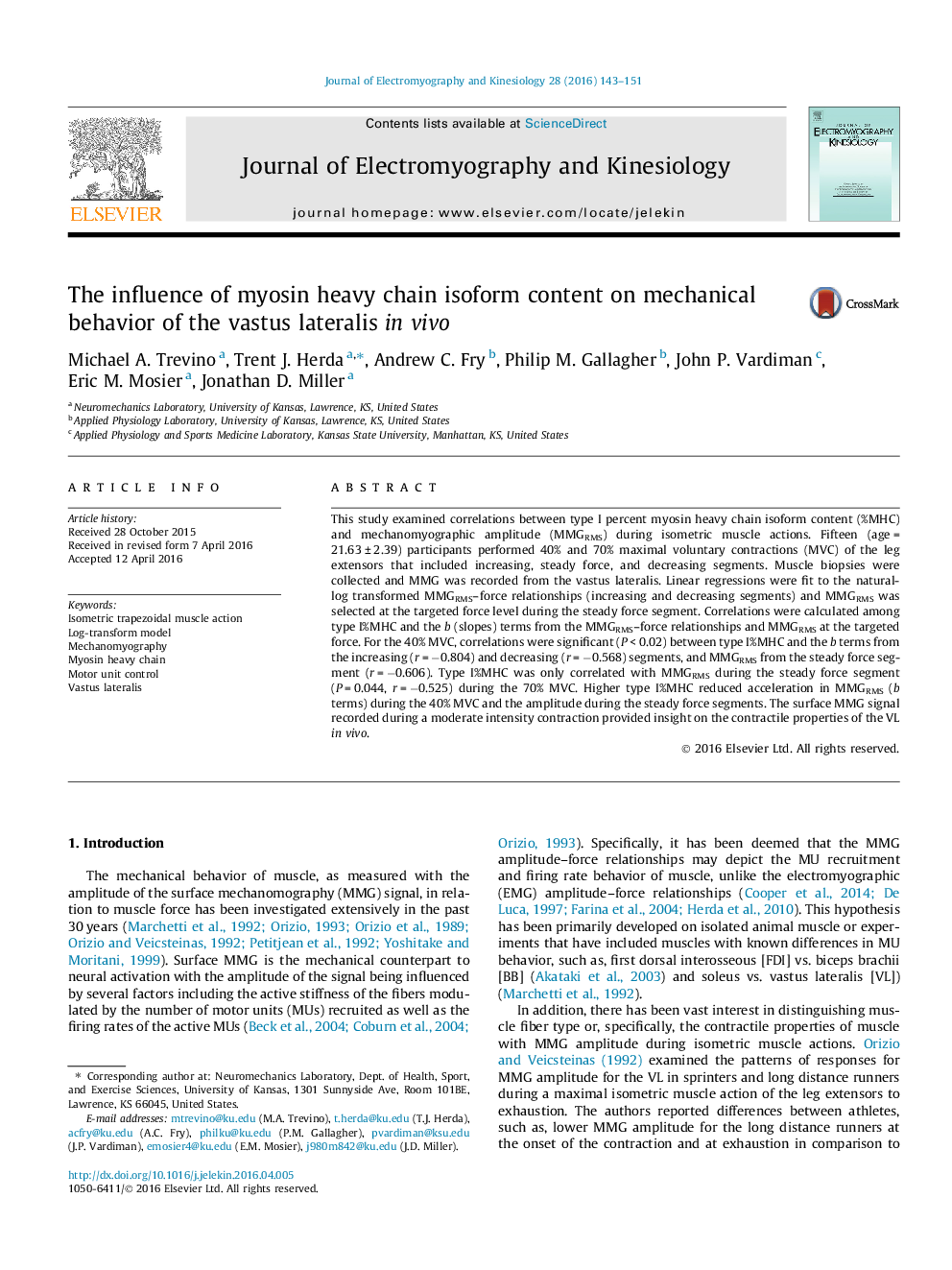 The influence of myosin heavy chain isoform content on mechanical behavior of the vastus lateralis in vivo