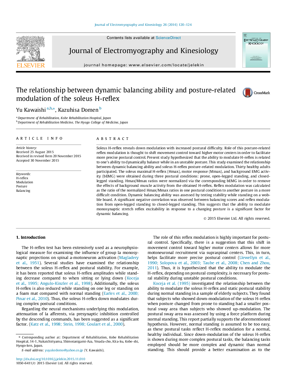 The relationship between dynamic balancing ability and posture-related modulation of the soleus H-reflex