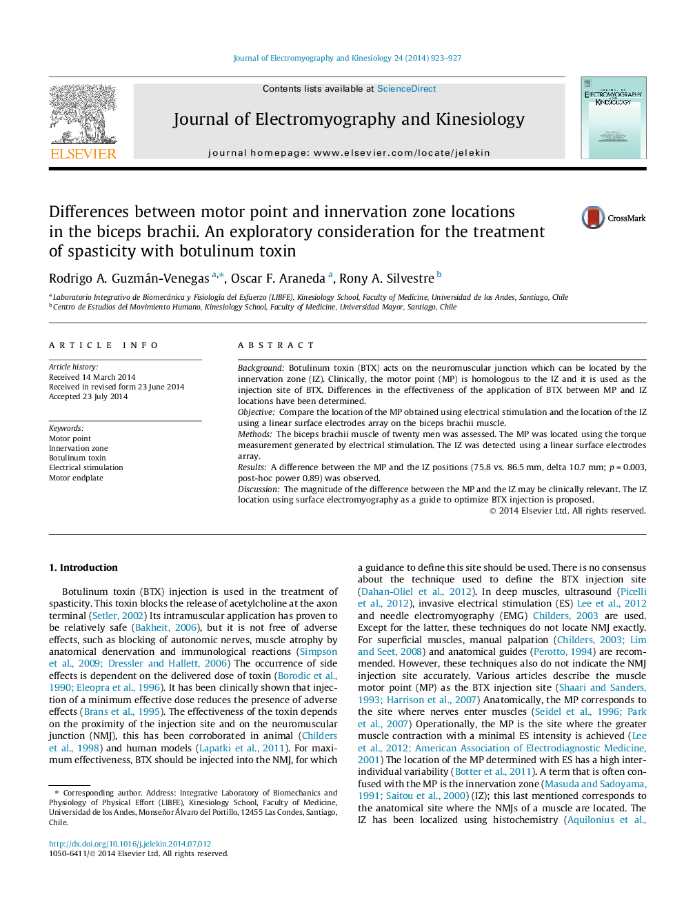 Differences between motor point and innervation zone locations in the biceps brachii. An exploratory consideration for the treatment of spasticity with botulinum toxin