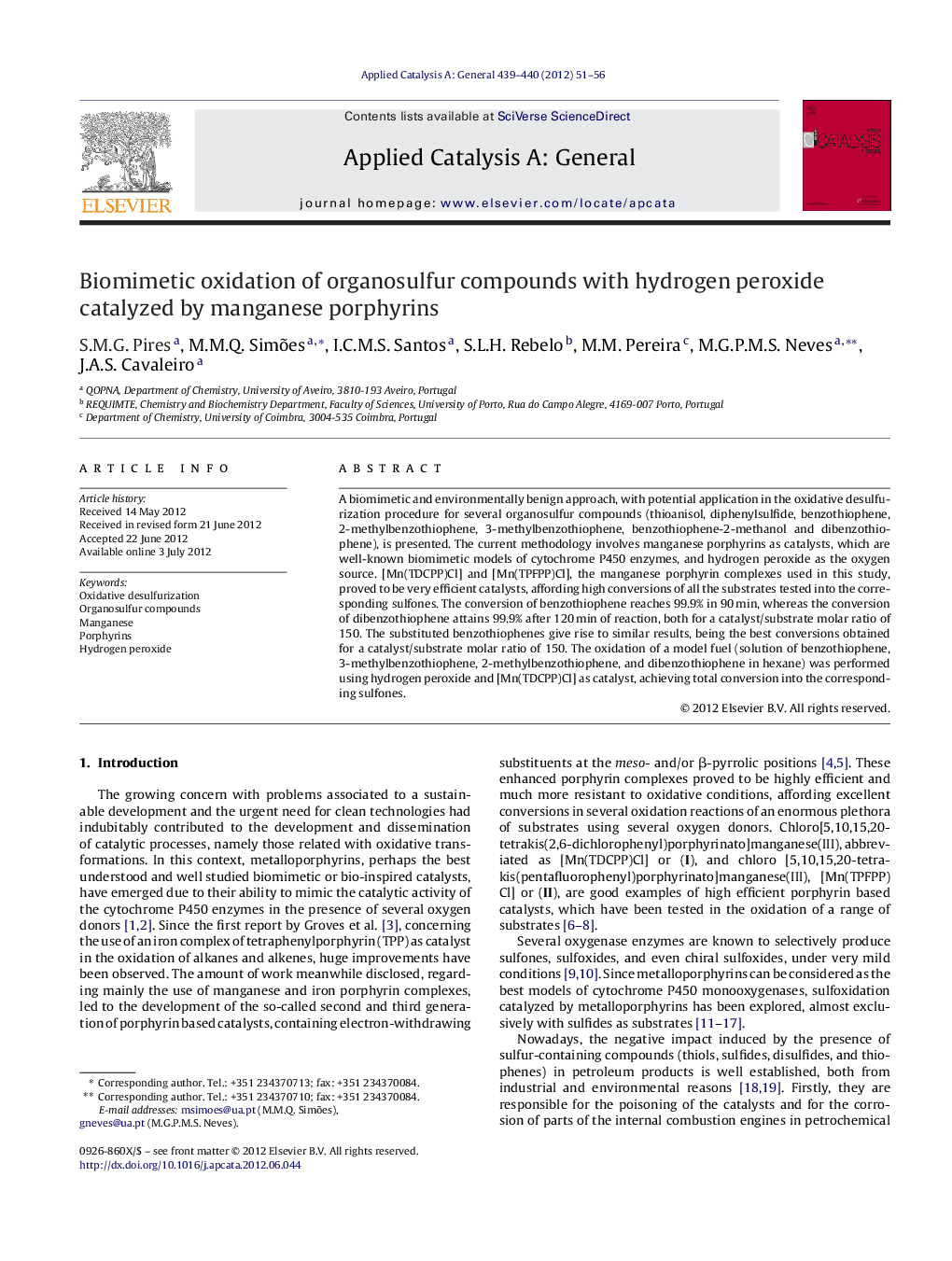 Biomimetic oxidation of organosulfur compounds with hydrogen peroxide catalyzed by manganese porphyrins