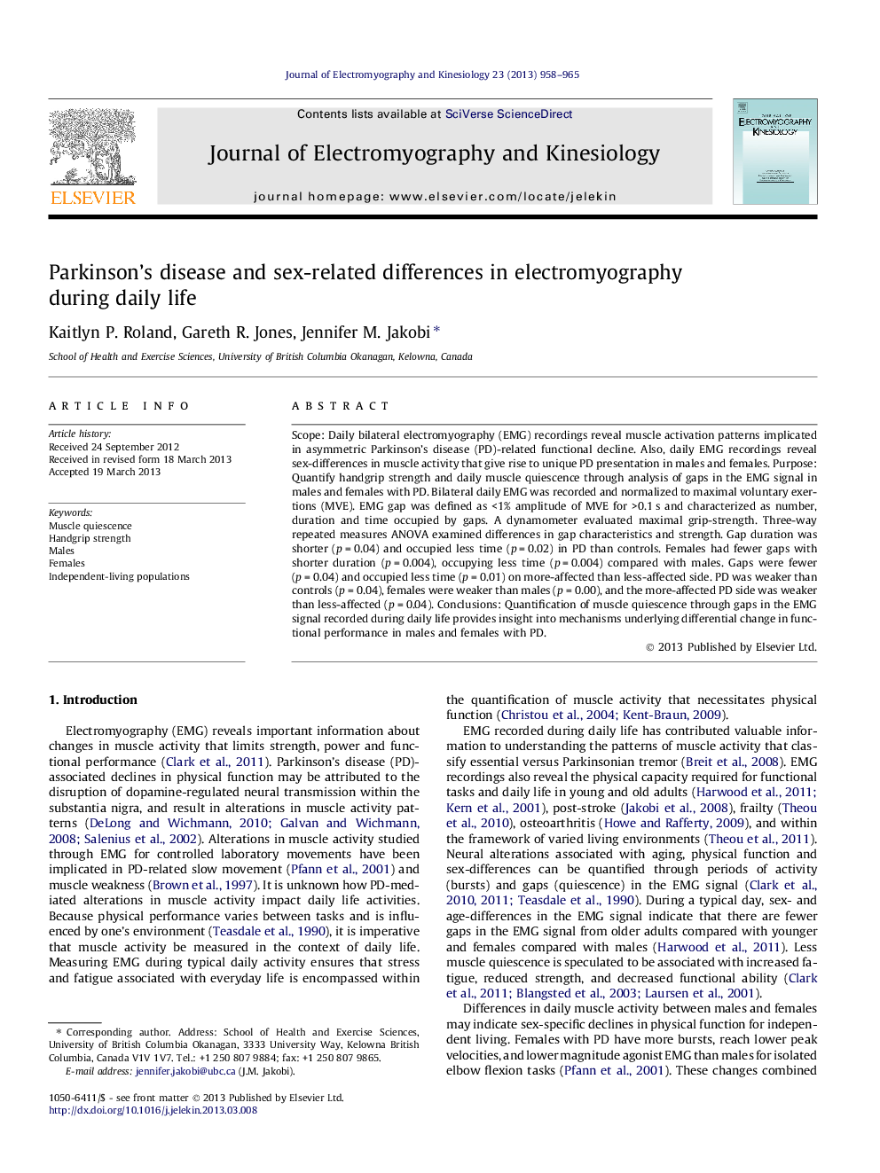 Parkinson’s disease and sex-related differences in electromyography during daily life