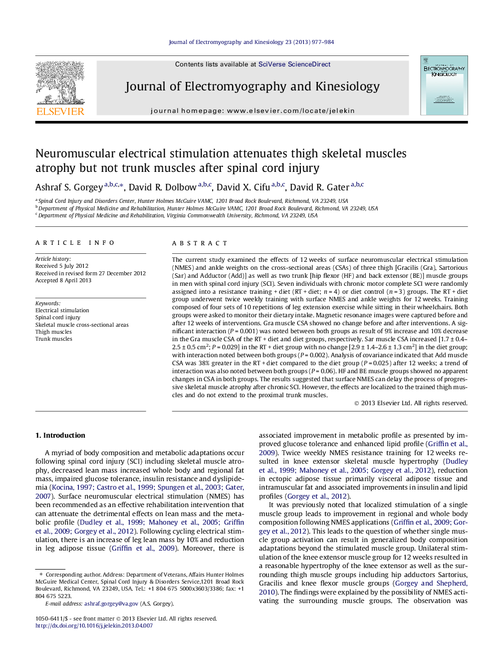 Neuromuscular electrical stimulation attenuates thigh skeletal muscles atrophy but not trunk muscles after spinal cord injury