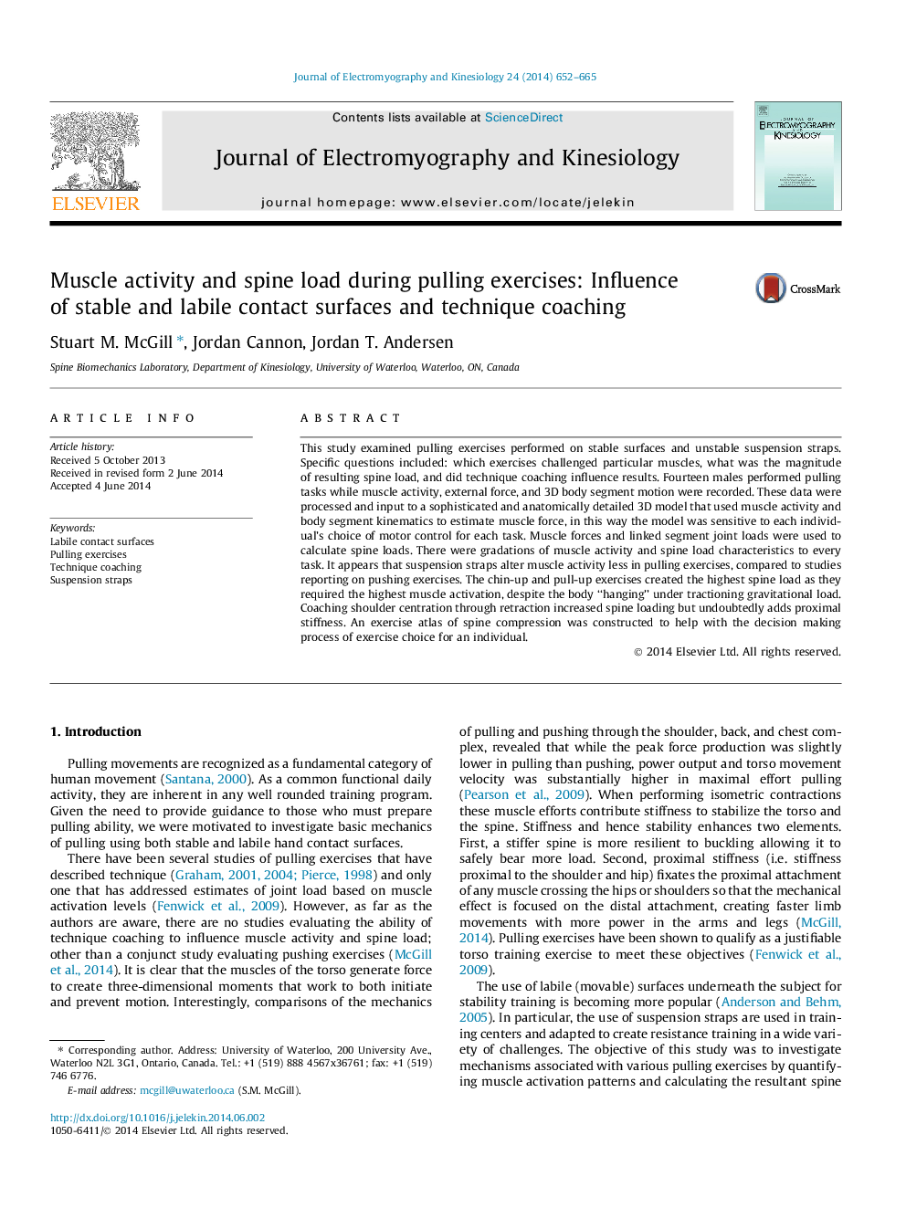 Muscle activity and spine load during pulling exercises: Influence of stable and labile contact surfaces and technique coaching