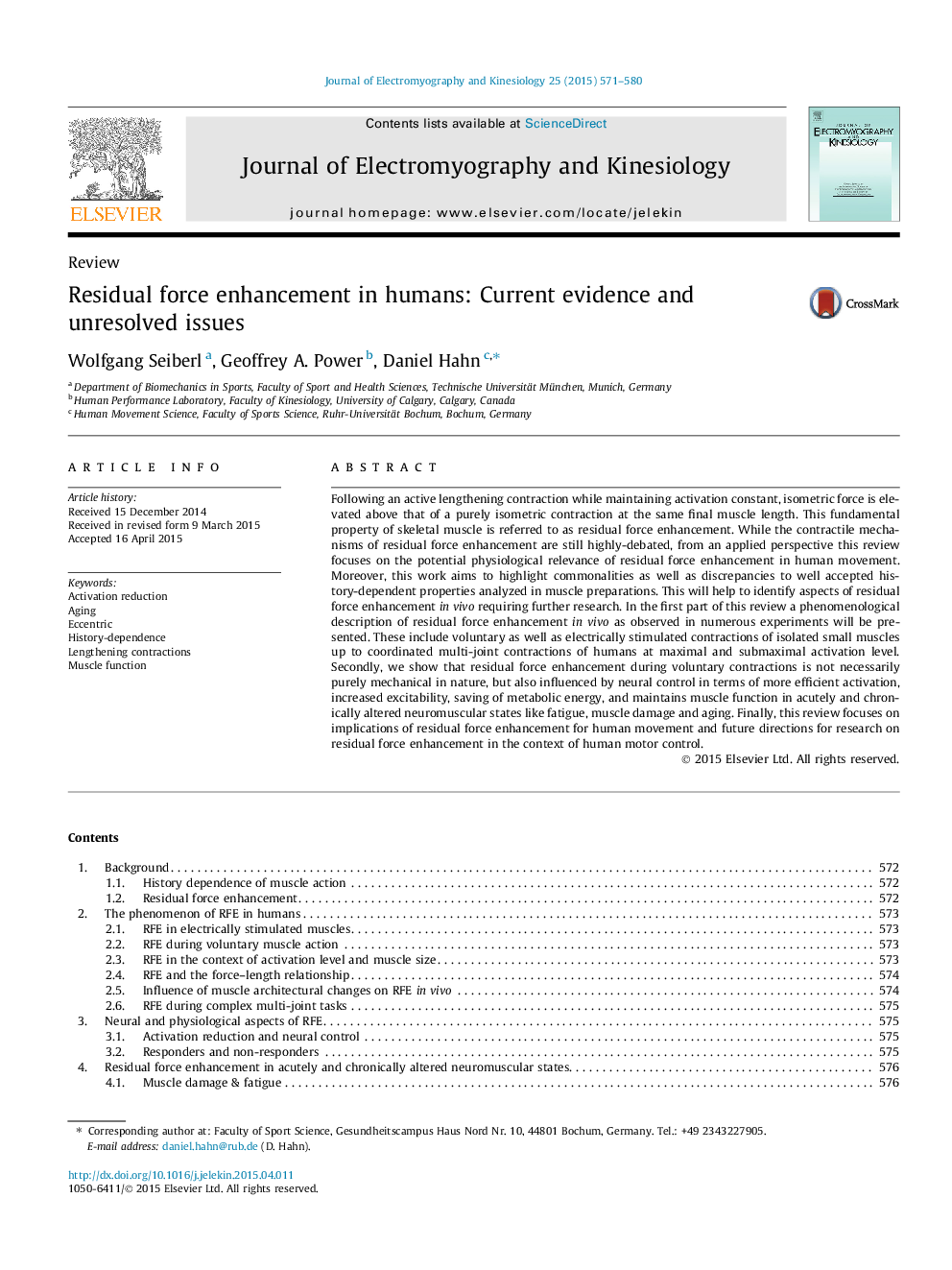 Residual force enhancement in humans: Current evidence and unresolved issues