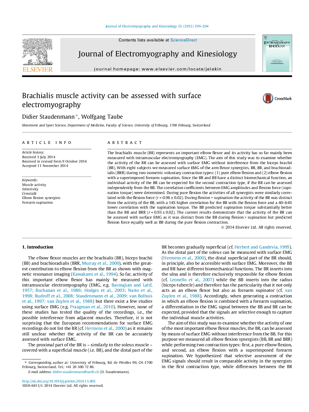 Brachialis muscle activity can be assessed with surface electromyography