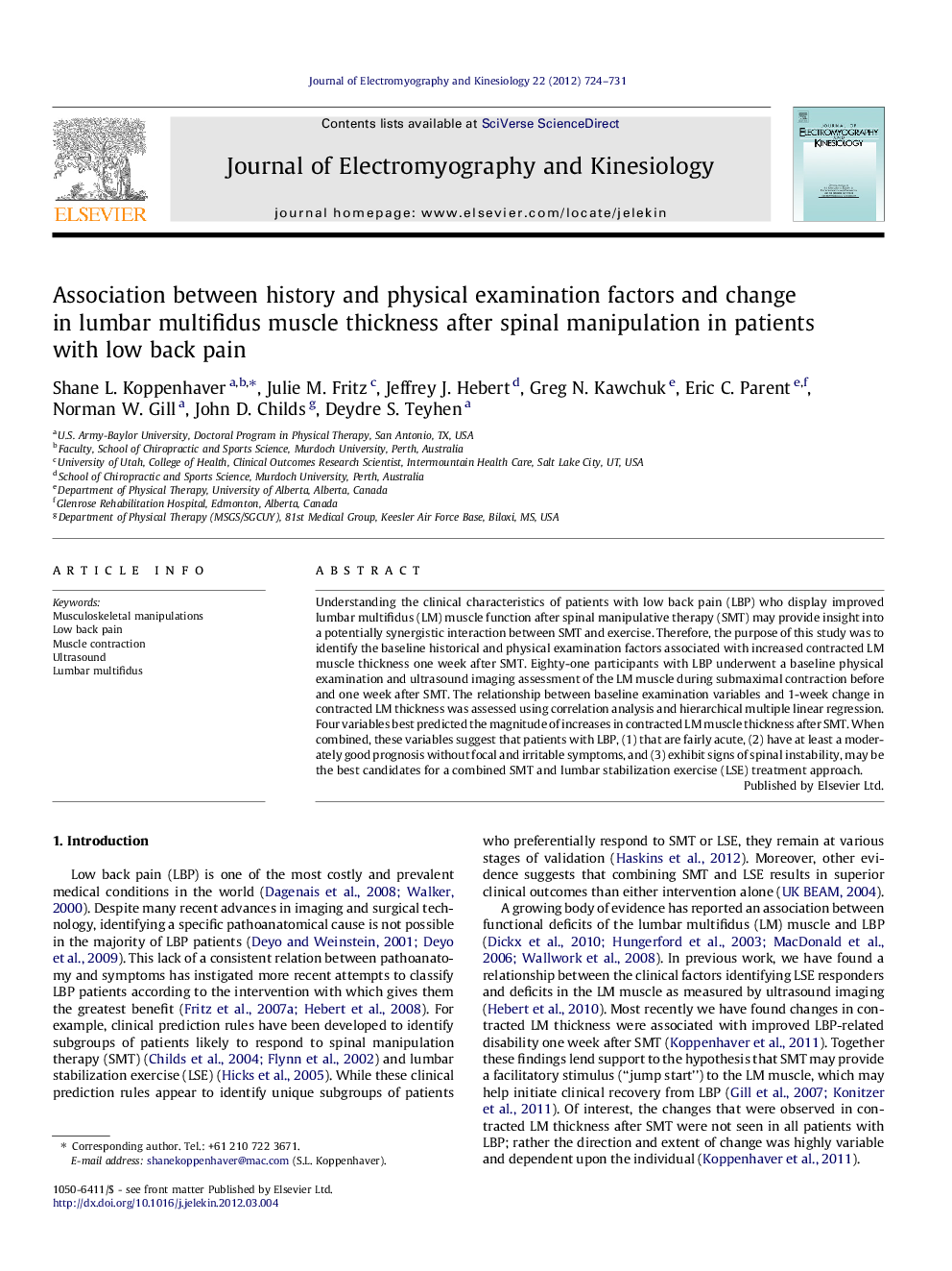 Association between history and physical examination factors and change in lumbar multifidus muscle thickness after spinal manipulation in patients with low back pain