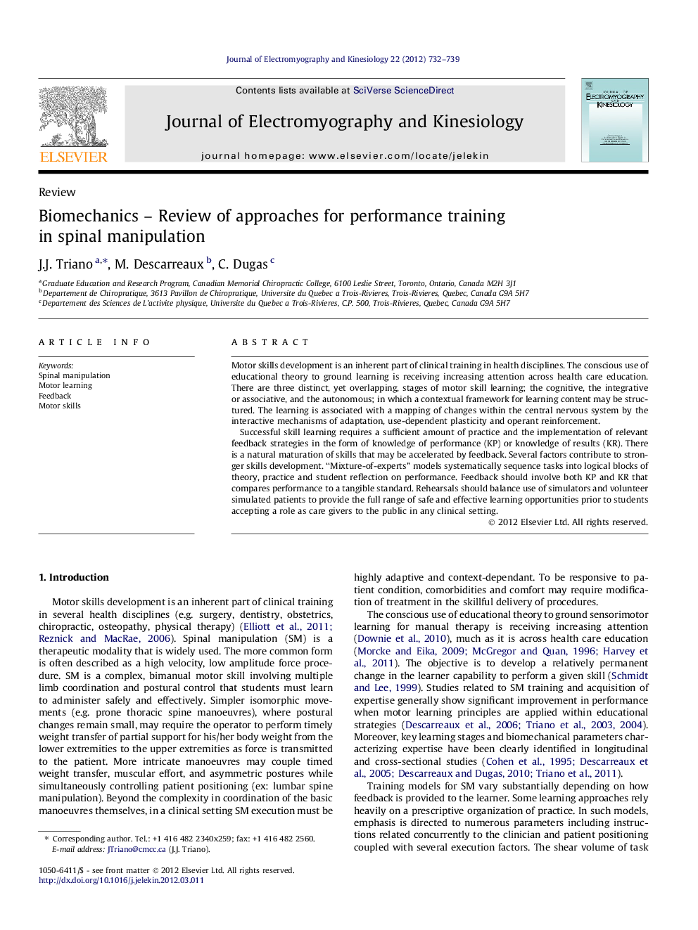 Biomechanics – Review of approaches for performance training in spinal manipulation