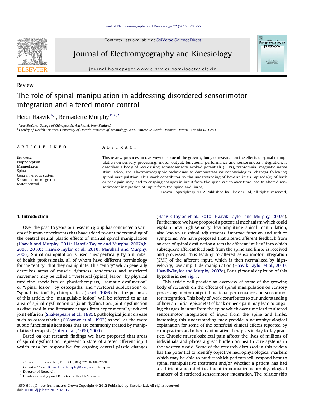 The role of spinal manipulation in addressing disordered sensorimotor integration and altered motor control