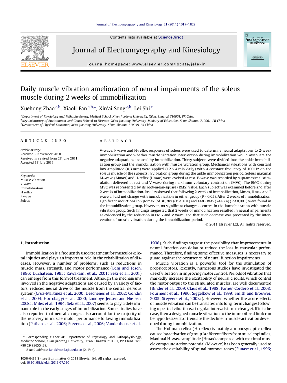 Daily muscle vibration amelioration of neural impairments of the soleus muscle during 2 weeks of immobilization