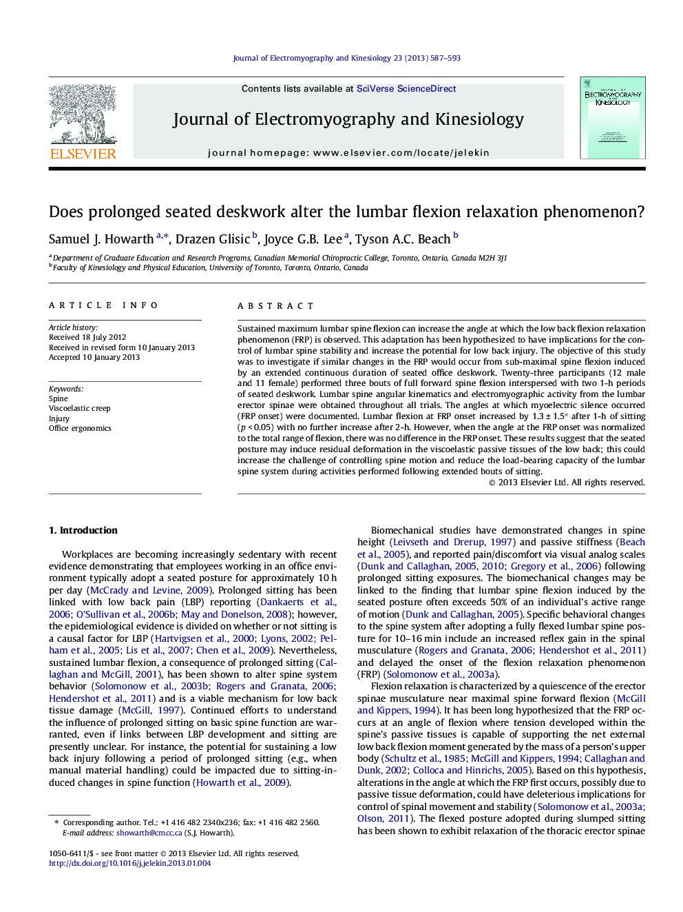 Does prolonged seated deskwork alter the lumbar flexion relaxation phenomenon?