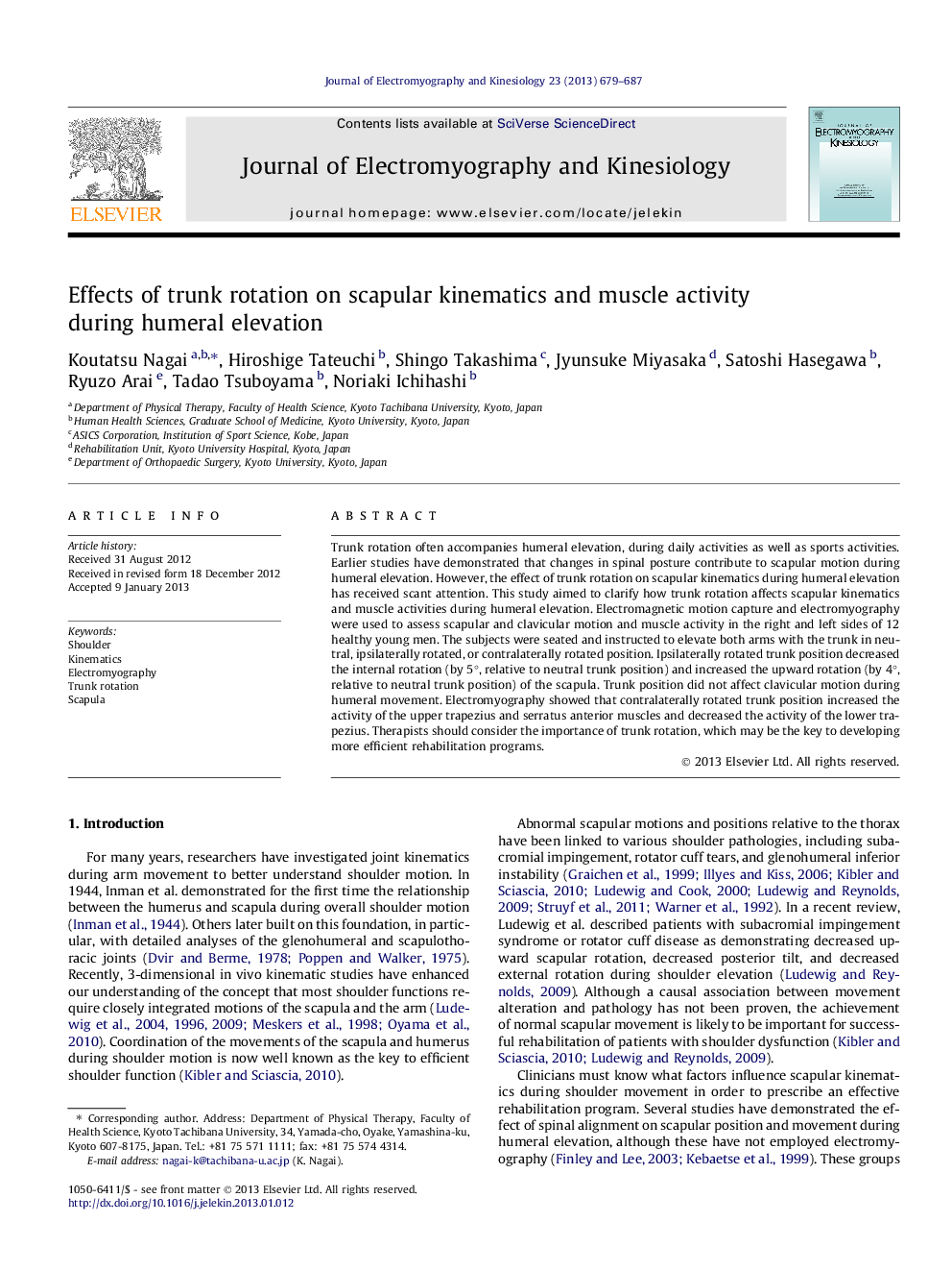 Effects of trunk rotation on scapular kinematics and muscle activity during humeral elevation