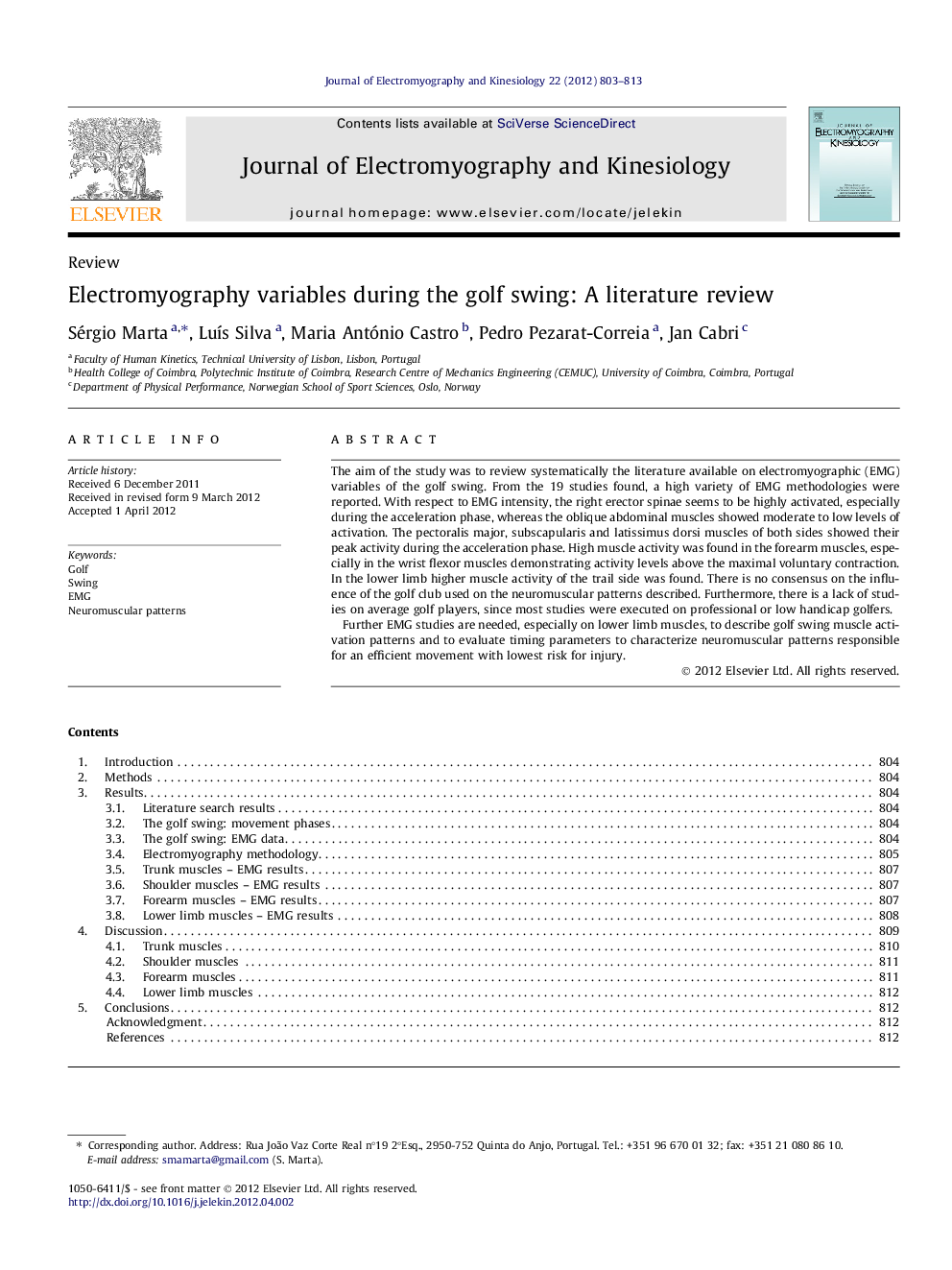 Electromyography variables during the golf swing: A literature review