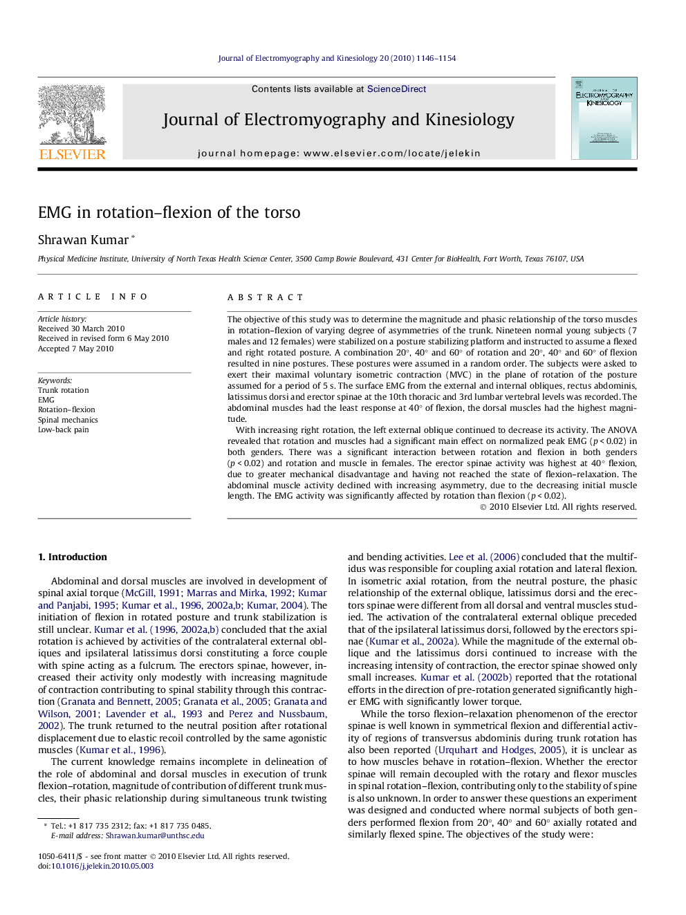 EMG in rotation–flexion of the torso