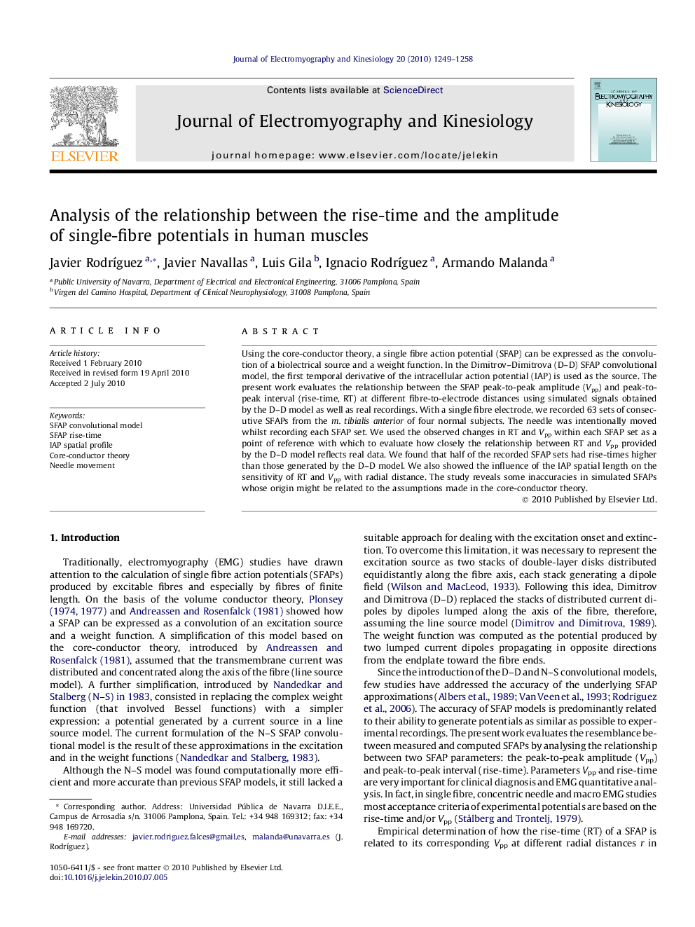 Analysis of the relationship between the rise-time and the amplitude of single-fibre potentials in human muscles