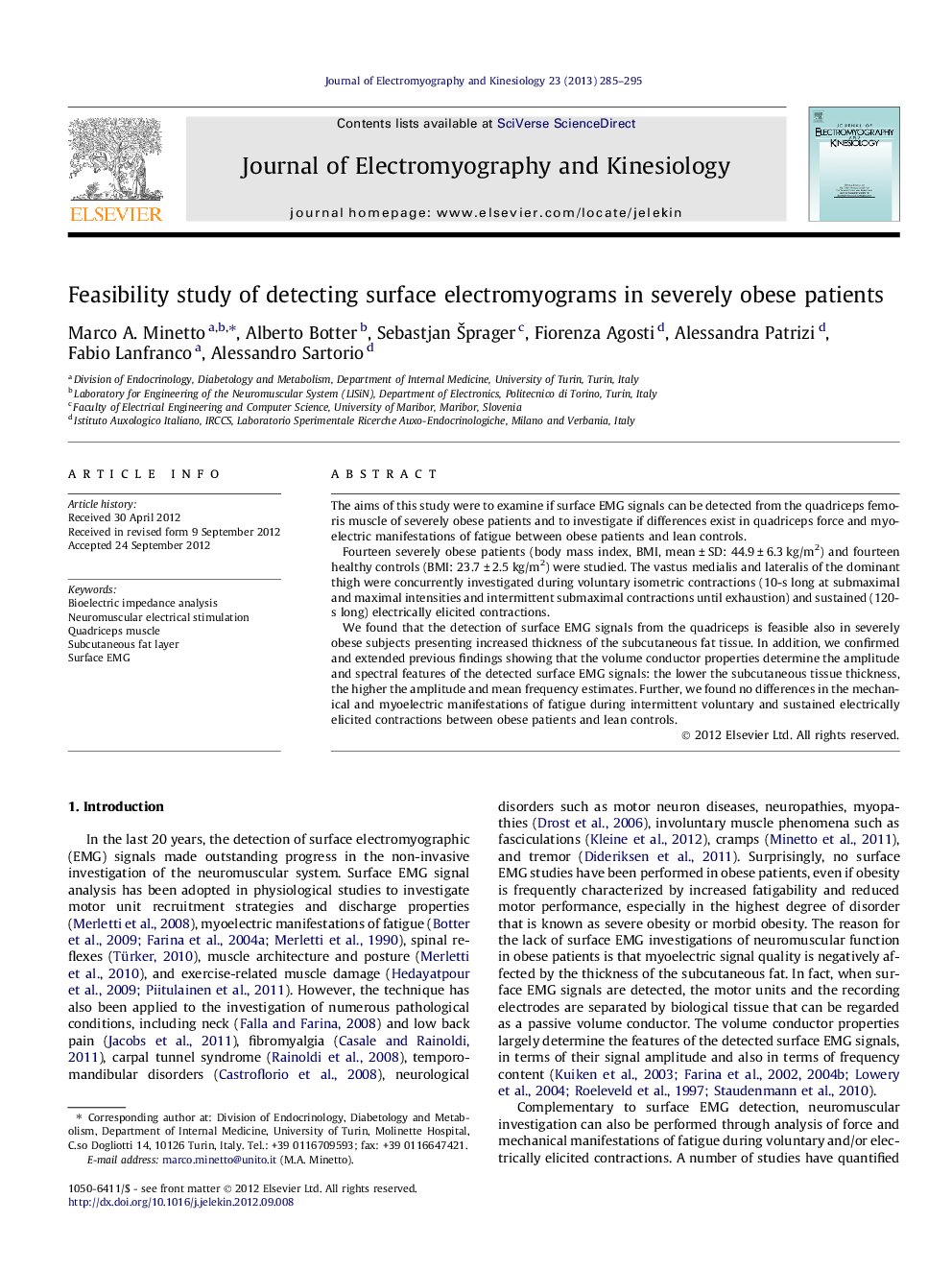 Feasibility study of detecting surface electromyograms in severely obese patients