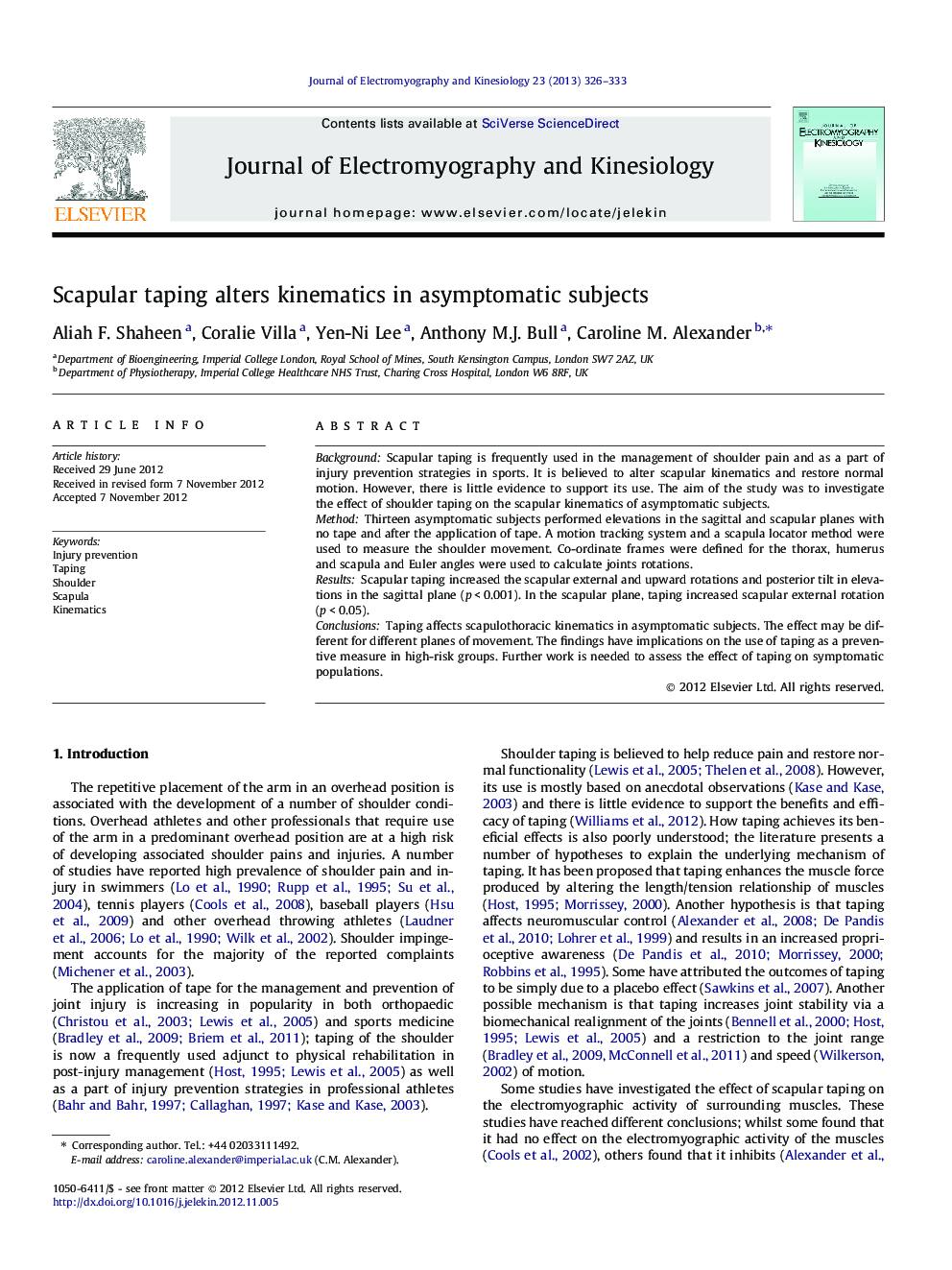 Scapular taping alters kinematics in asymptomatic subjects