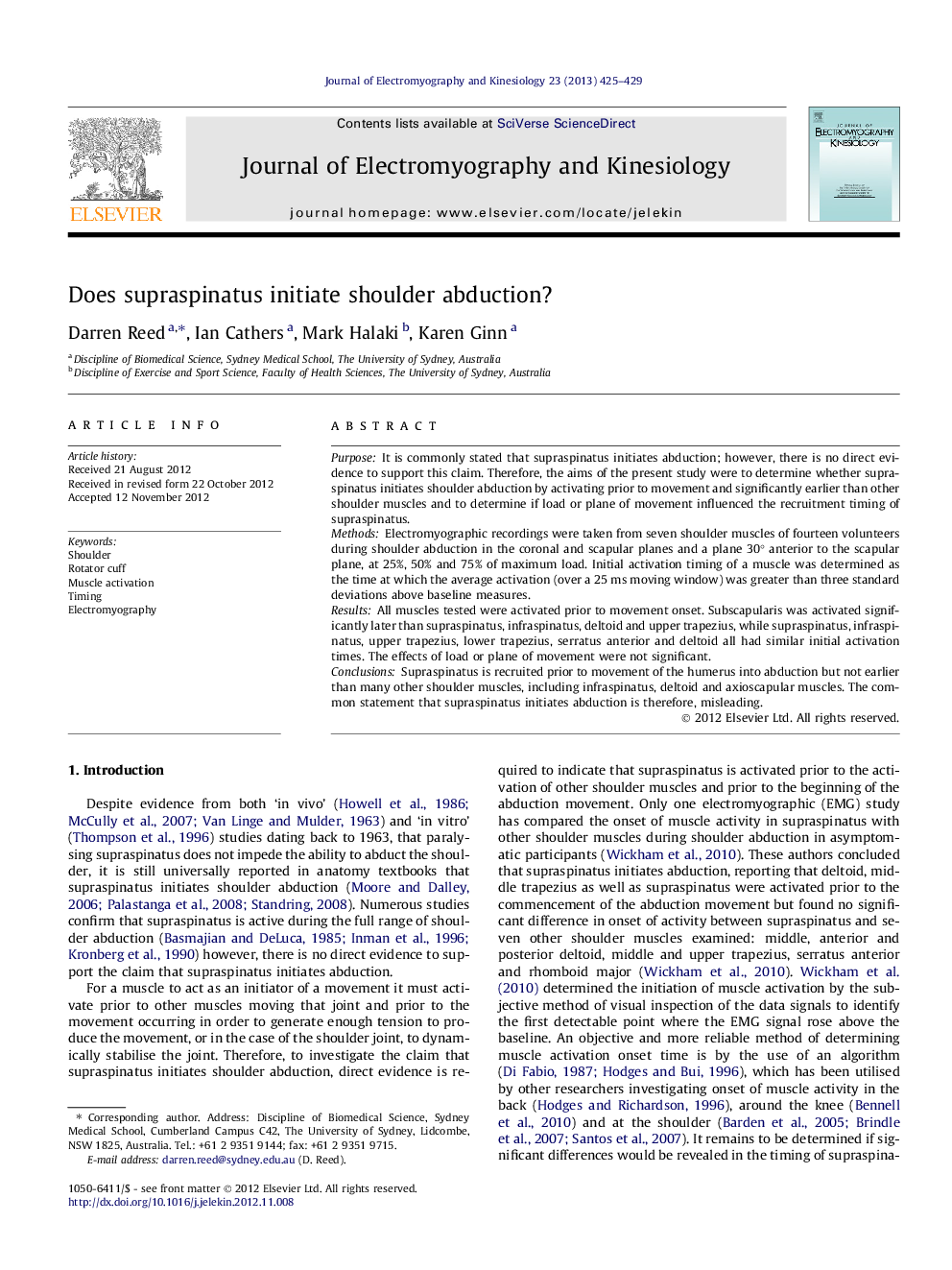 Does supraspinatus initiate shoulder abduction?