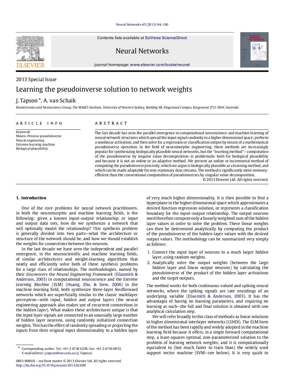 Learning the pseudoinverse solution to network weights