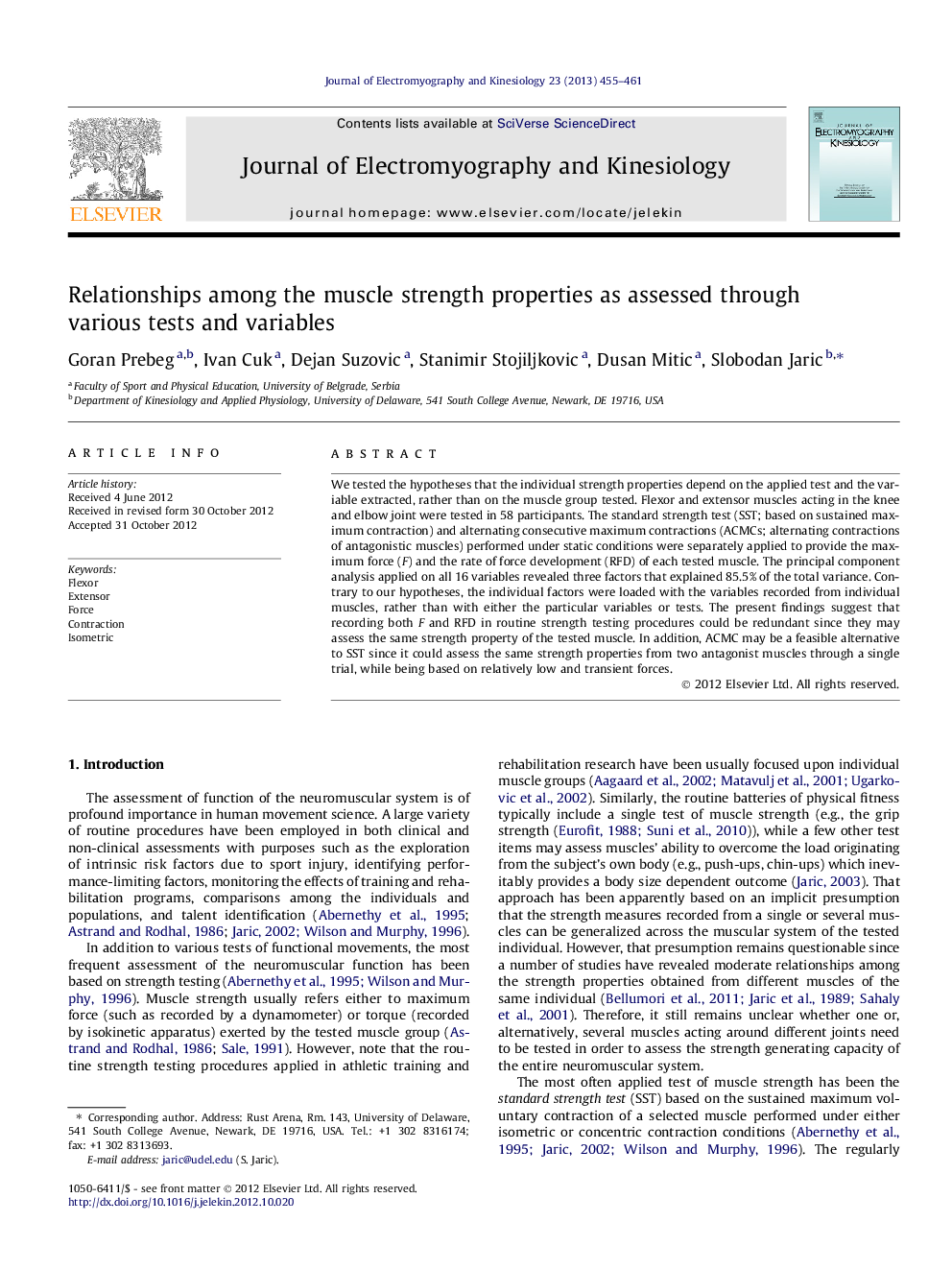 Relationships among the muscle strength properties as assessed through various tests and variables