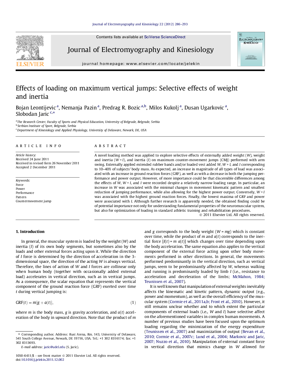 Effects of loading on maximum vertical jumps: Selective effects of weight and inertia