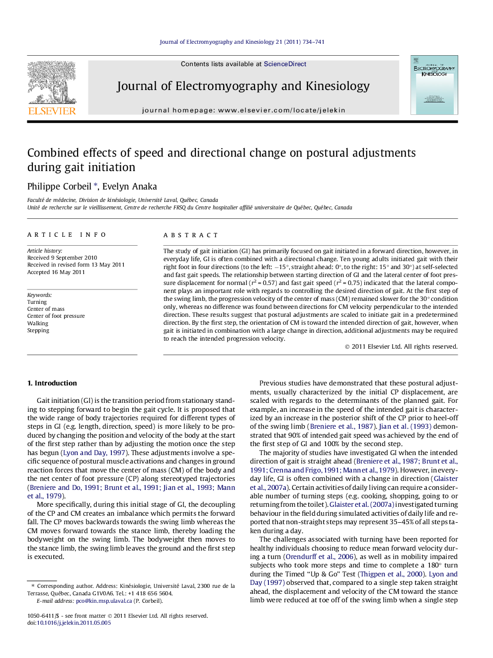 Combined effects of speed and directional change on postural adjustments during gait initiation