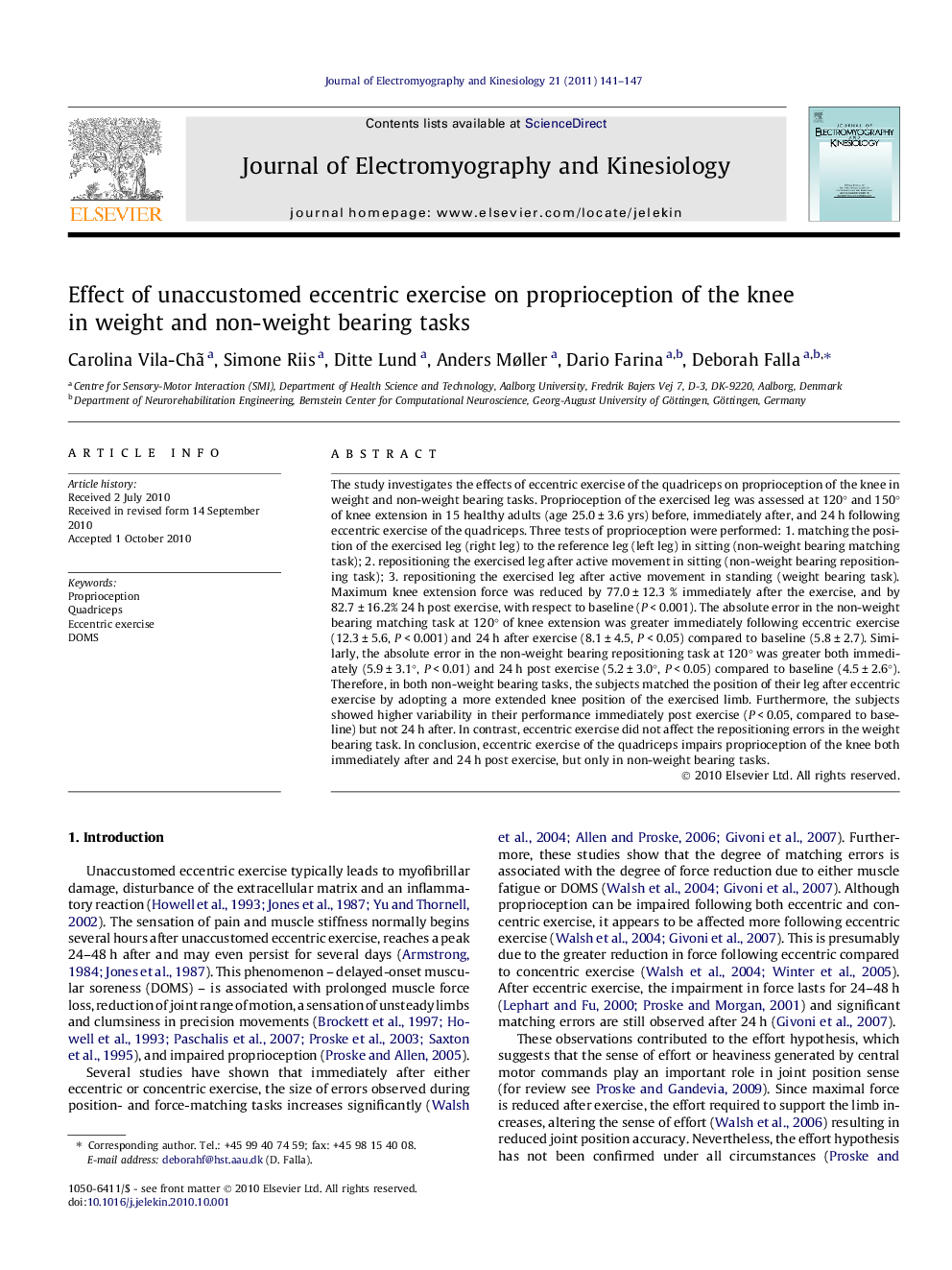 Effect of unaccustomed eccentric exercise on proprioception of the knee in weight and non-weight bearing tasks