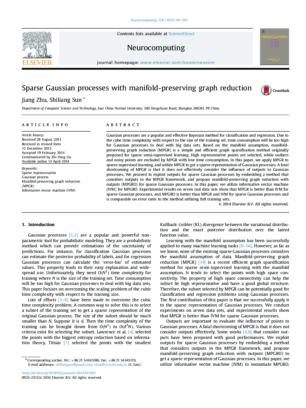 Sparse Gaussian processes with manifold-preserving graph reduction