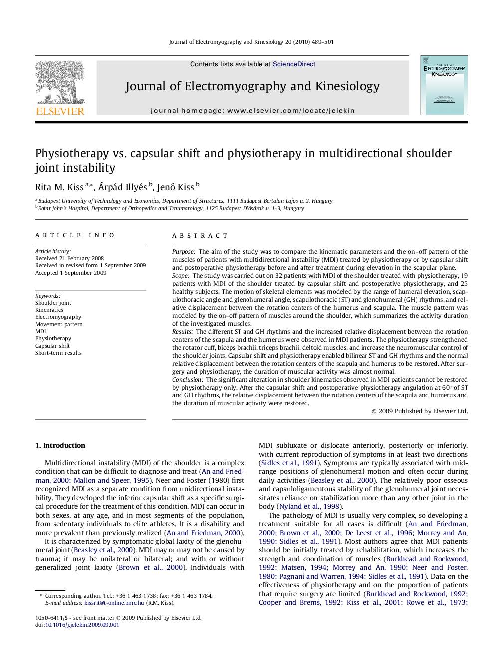 Physiotherapy vs. capsular shift and physiotherapy in multidirectional shoulder joint instability