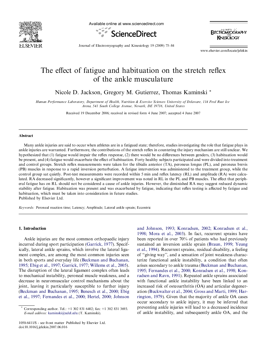 The effect of fatigue and habituation on the stretch reflex of the ankle musculature