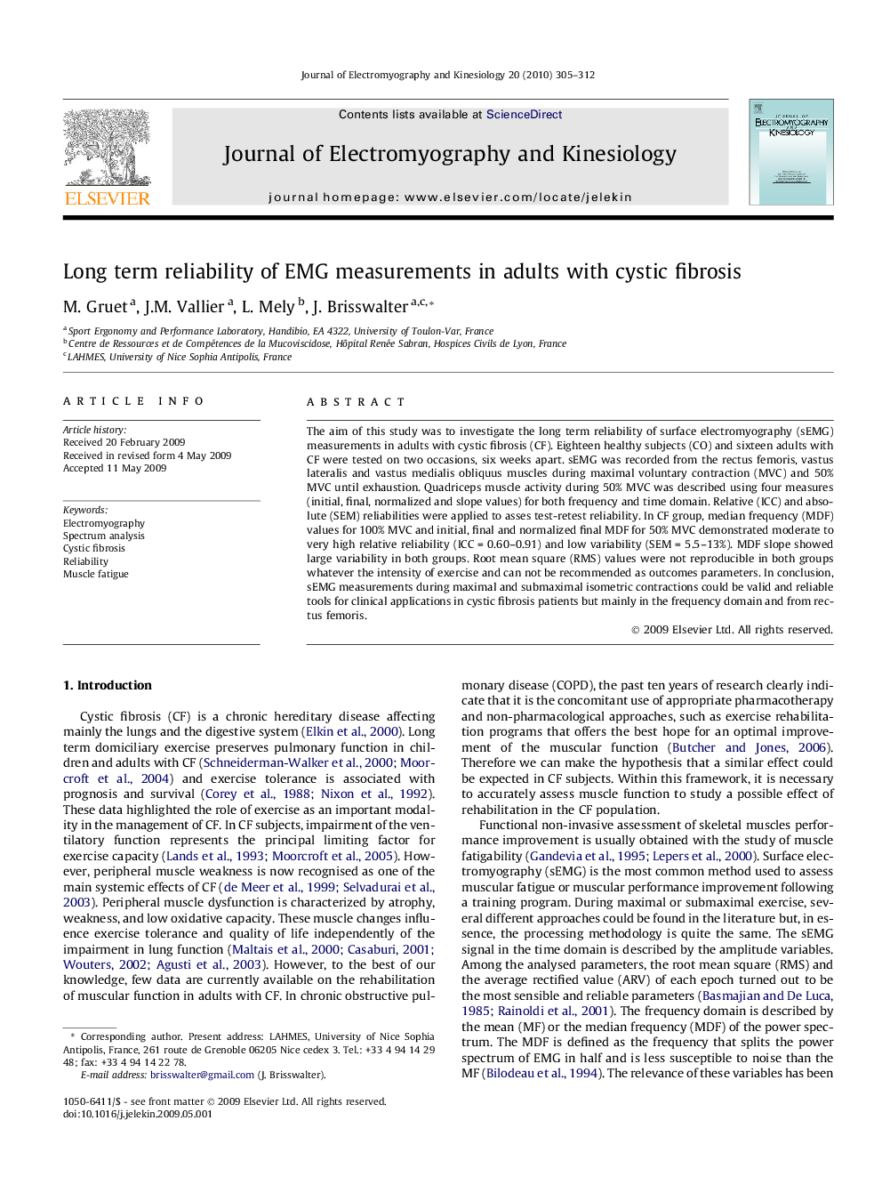 Long term reliability of EMG measurements in adults with cystic fibrosis