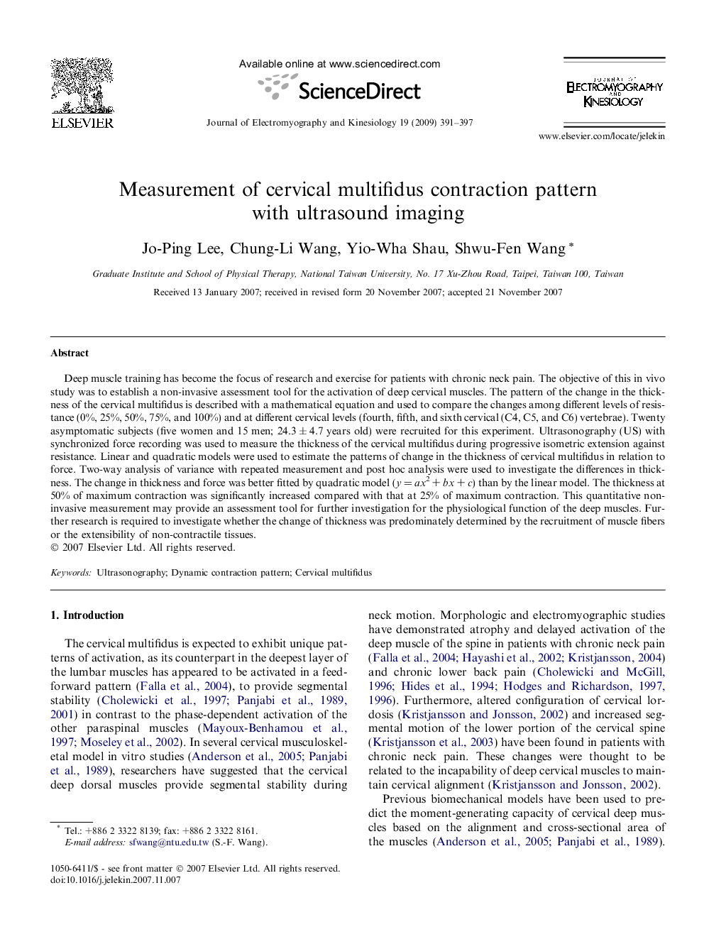 عکس صفحه اول مقاله: Measurement of cervical multifidus contraction pattern with ultrasound imaging Measurement of cervical multifidus contraction pattern with ultrasound imaging