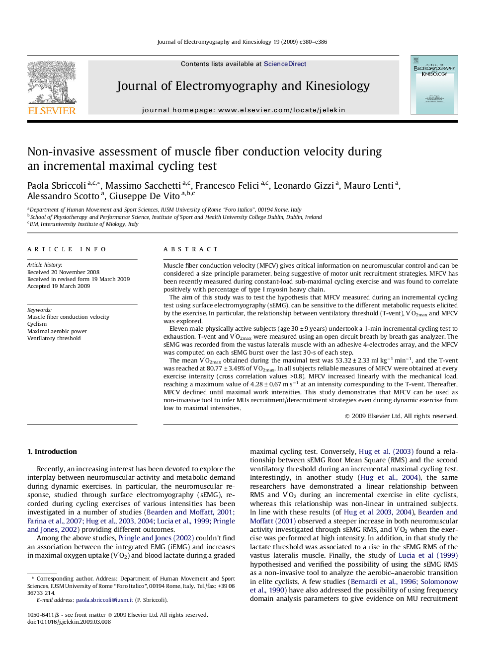 Non-invasive assessment of muscle fiber conduction velocity during an incremental maximal cycling test