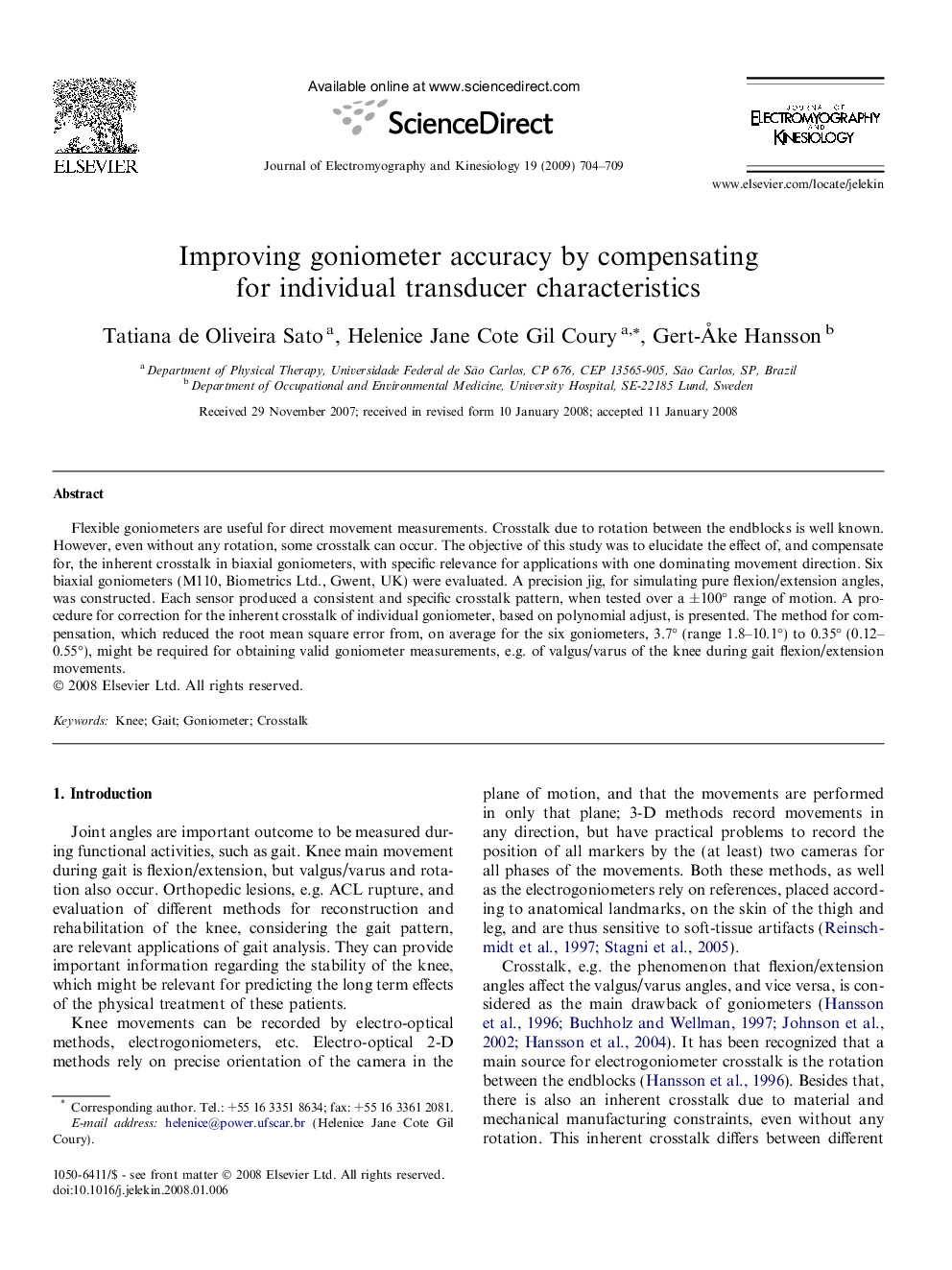 Improving goniometer accuracy by compensating for individual transducer characteristics