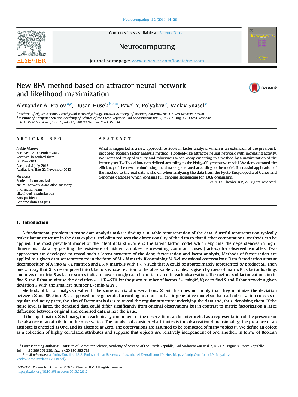 New BFA method based on attractor neural network and likelihood maximization