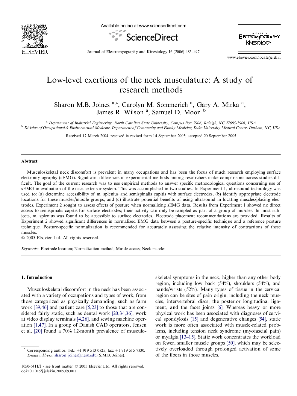 Low-level exertions of the neck musculature: A study of research methods