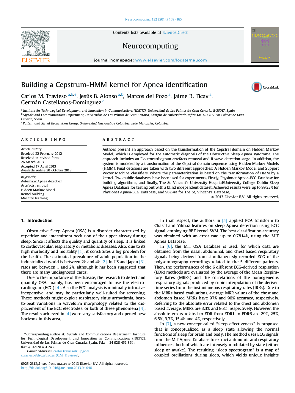 Building a Cepstrum-HMM kernel for Apnea identification