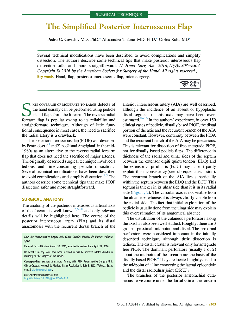 The Simplified Posterior Interosseous Flap 