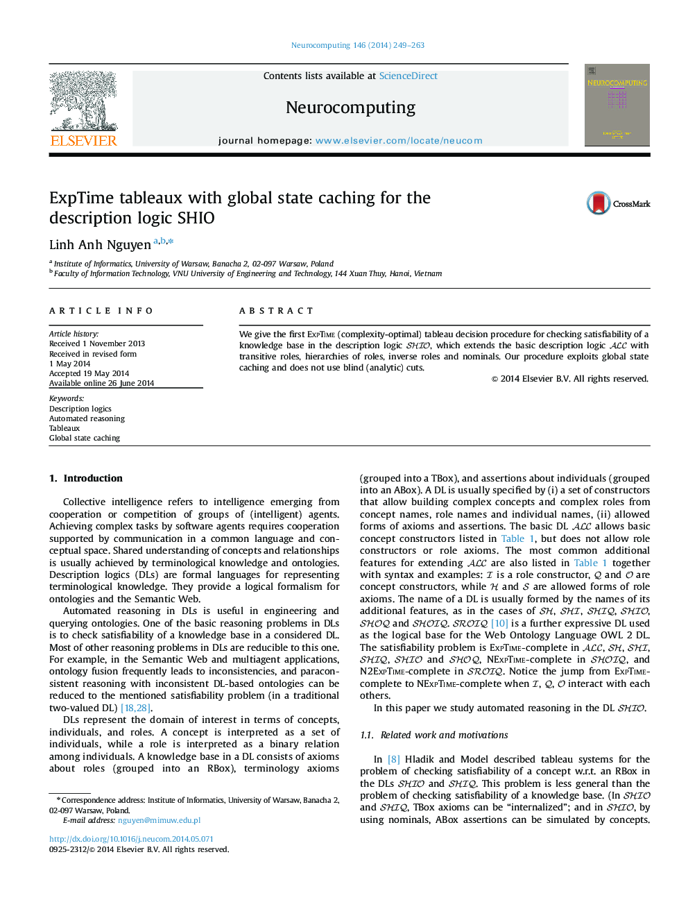 ExpTime tableaux with global state caching for the description logic SHIO