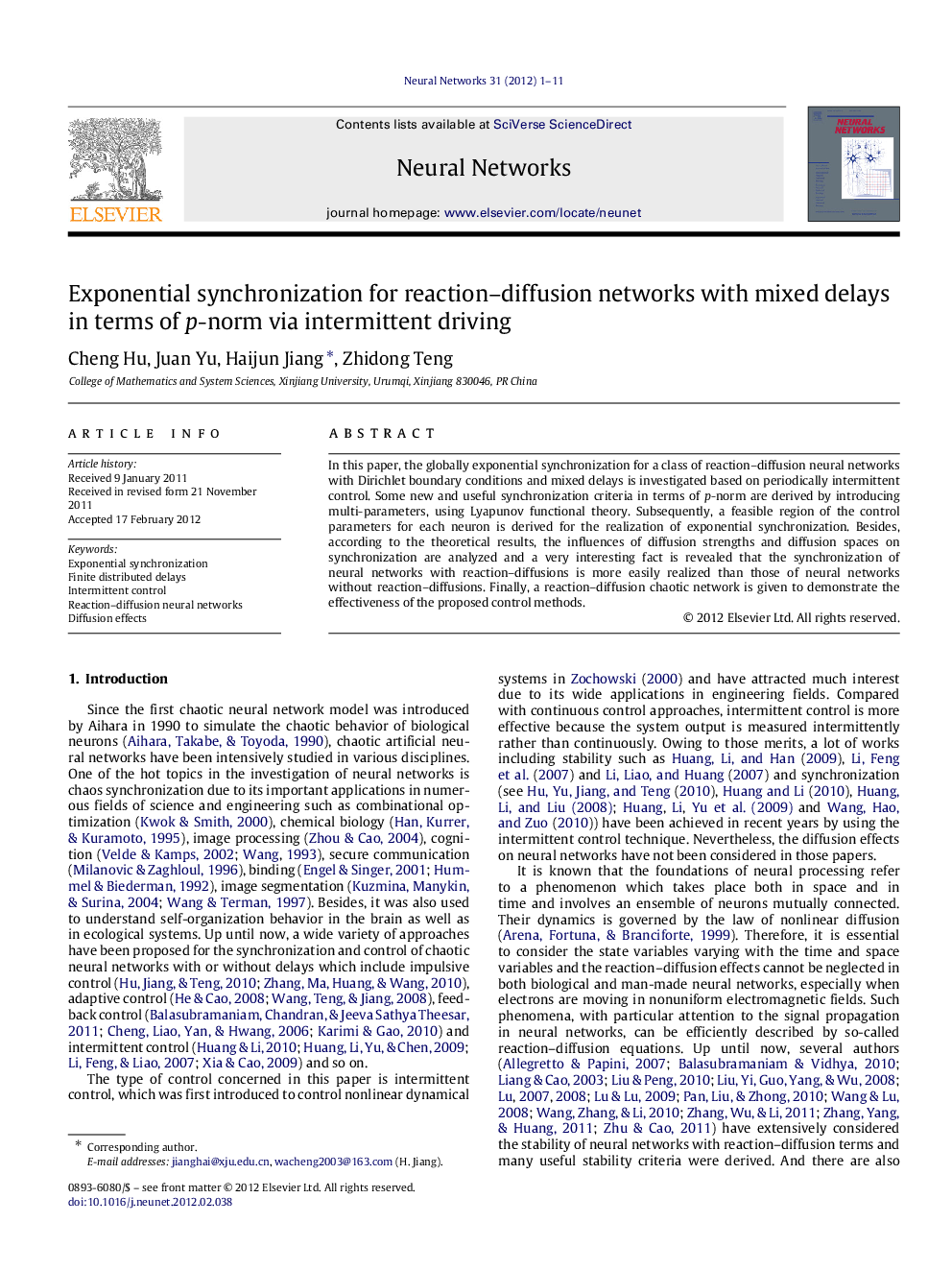 Exponential synchronization for reaction–diffusion networks with mixed delays in terms of pp-norm via intermittent driving