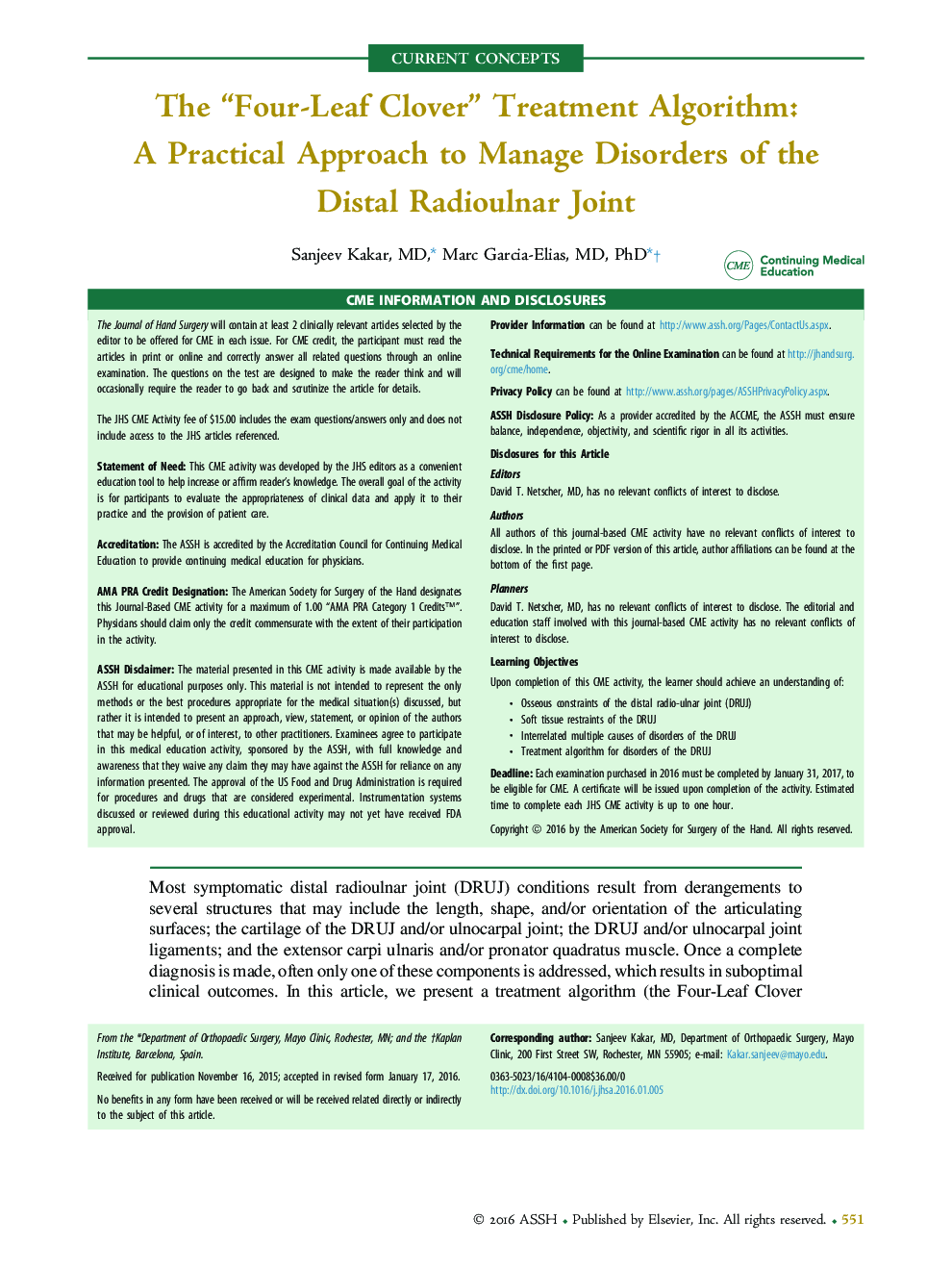 چهار چوب چهار برگ؟ الگوریتم درمان: یک رویکرد عملی برای مدیریت اختلالات مفصلی رادیولنار دیستال 