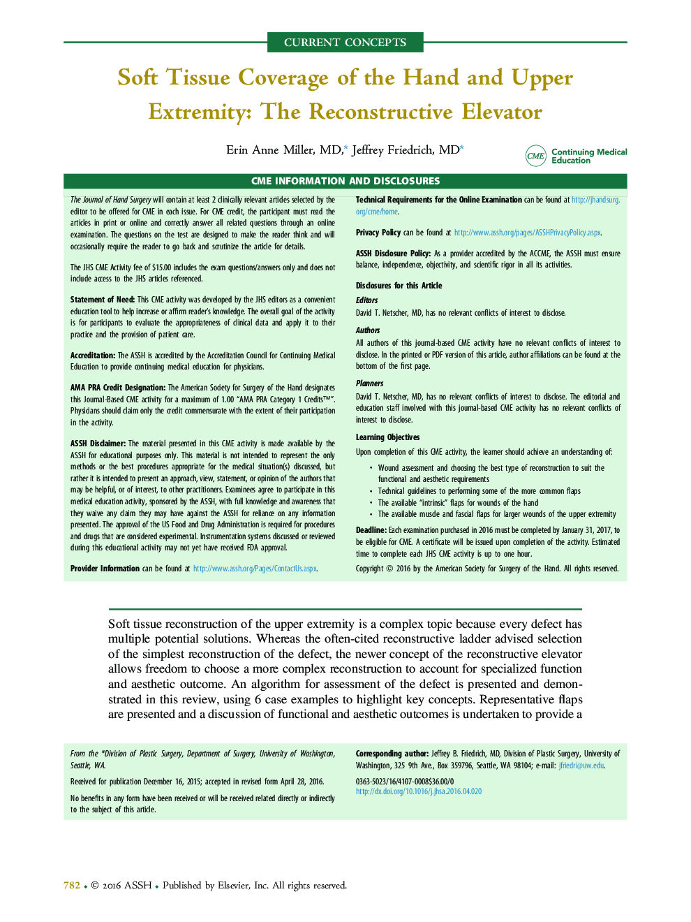 Soft Tissue Coverage of the Hand and Upper Extremity: The Reconstructive Elevator 