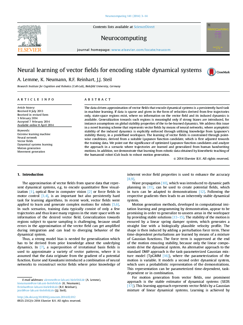 Neural learning of vector fields for encoding stable dynamical systems