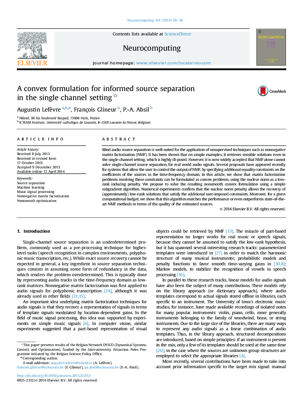 A convex formulation for informed source separation in the single channel setting 