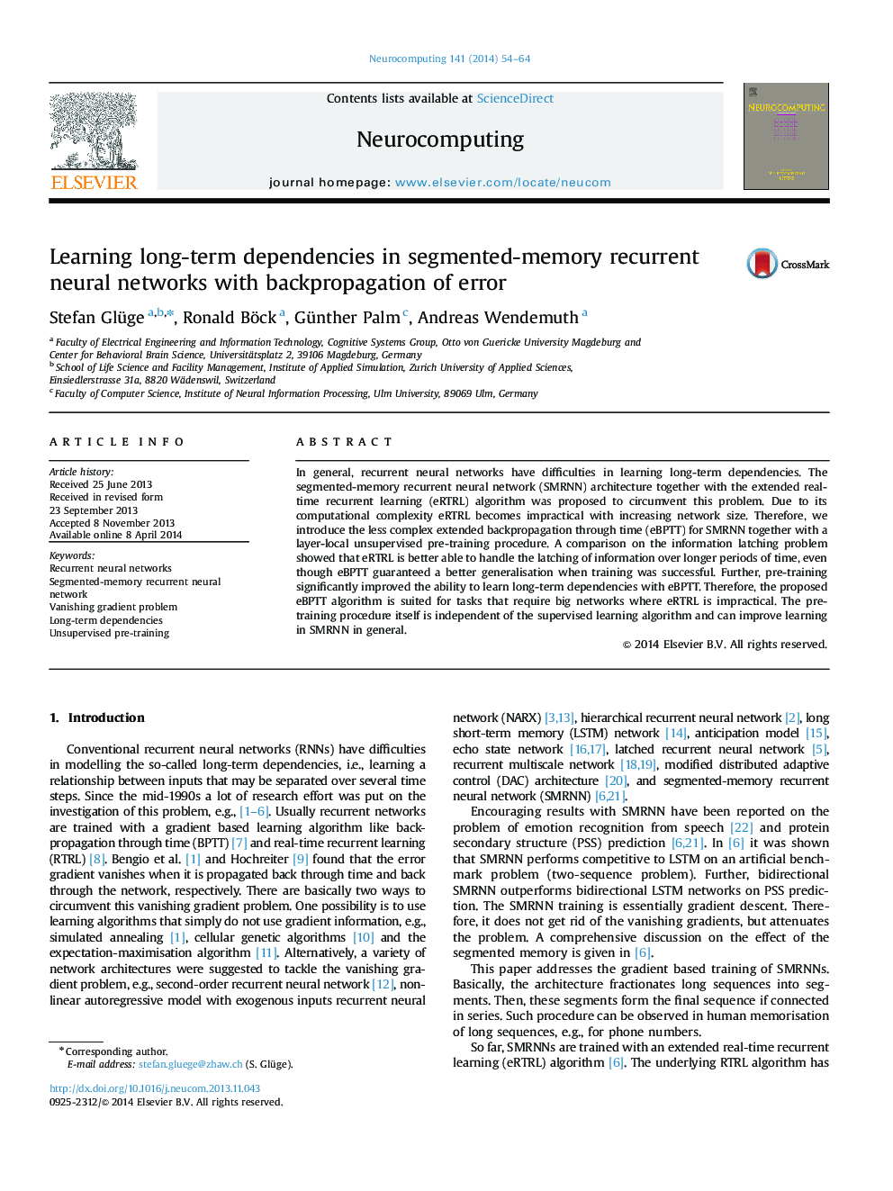 Learning long-term dependencies in segmented-memory recurrent neural networks with backpropagation of error