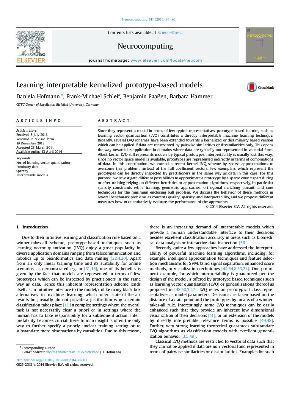 Learning interpretable kernelized prototype-based models