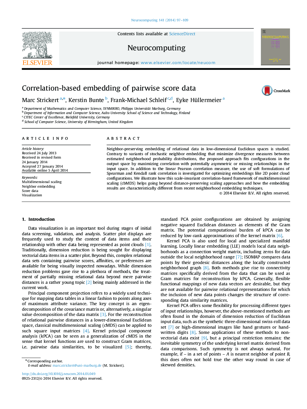 Correlation-based embedding of pairwise score data