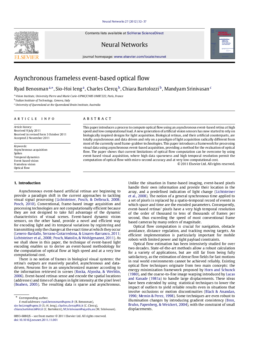 Asynchronous frameless event-based optical flow