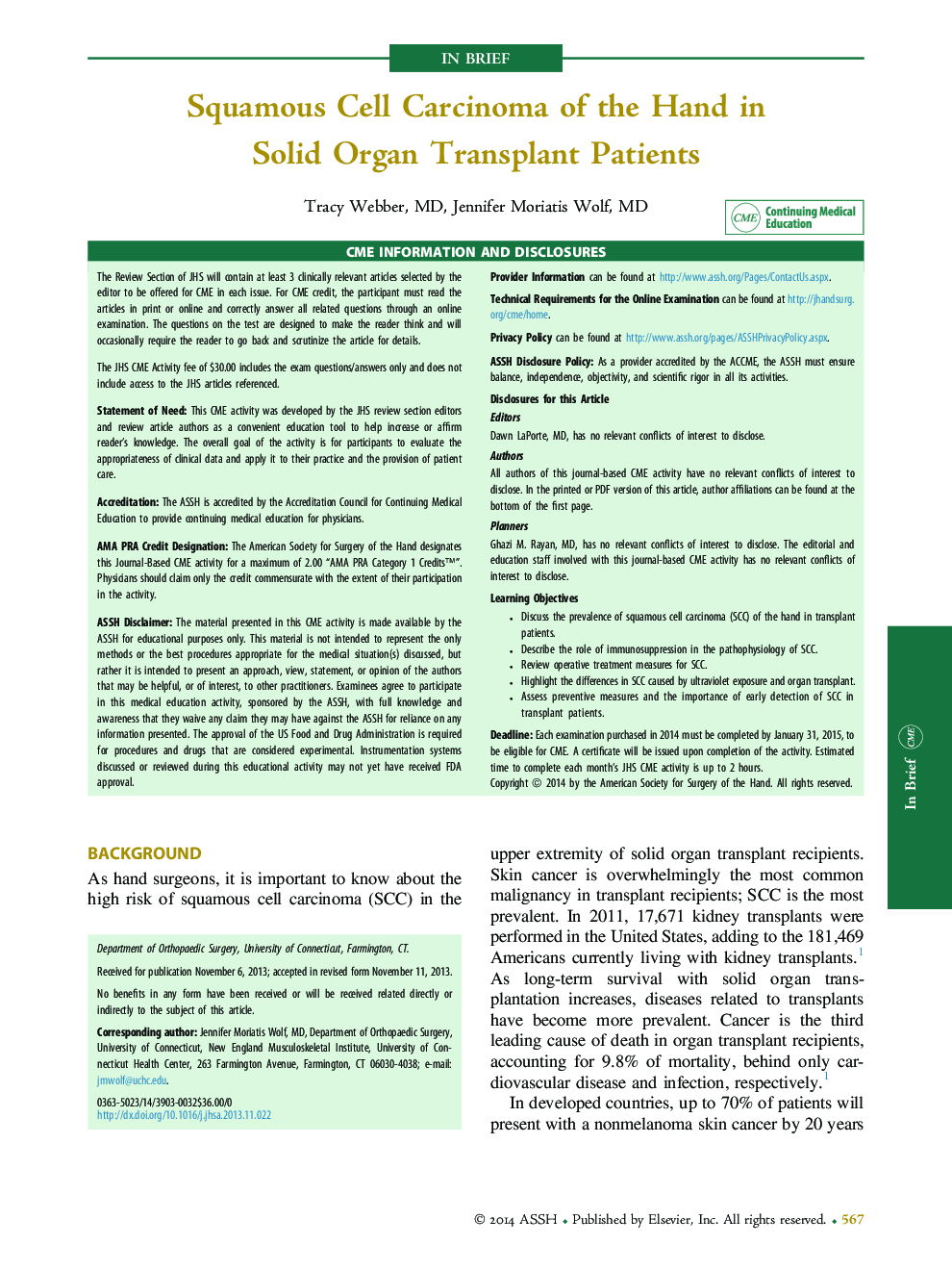 Squamous Cell Carcinoma of the Hand in Solid Organ Transplant Patients